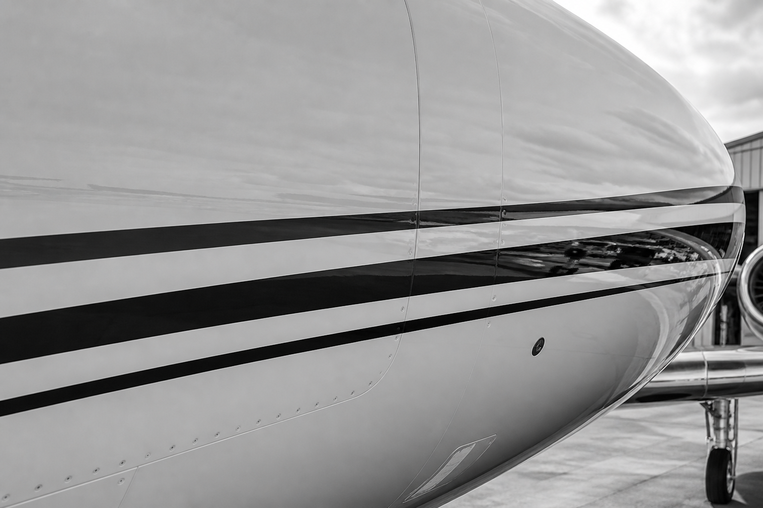 Polished aircraft fuselage after detailing